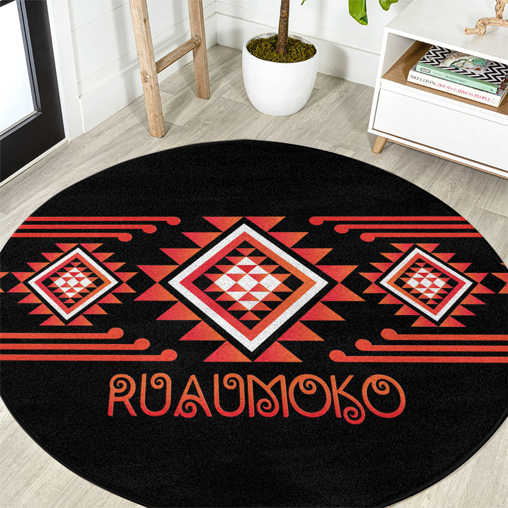 Aotearoa Atua Ruaumoko Round Carpet Maori Powerful God Taniko Motifs LT14 Orange - Polynesian Pride