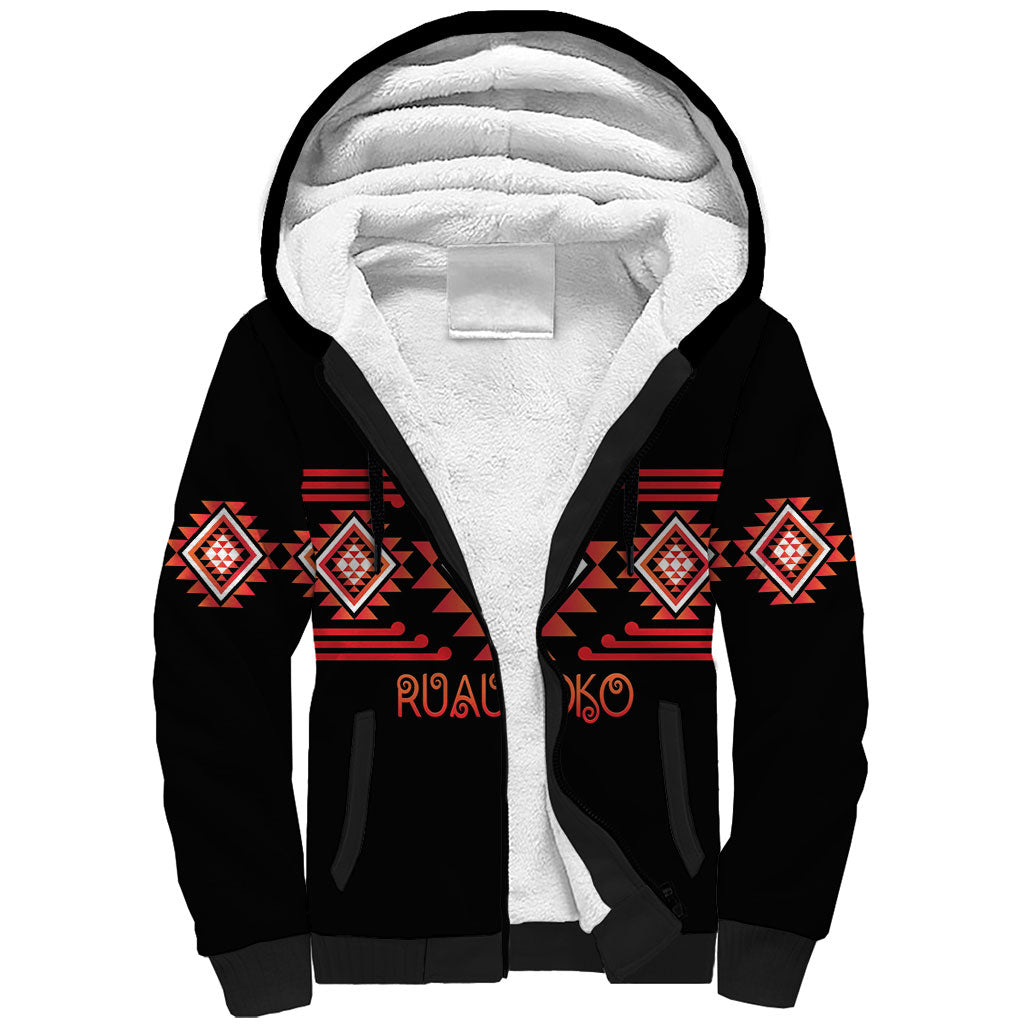 Aotearoa Atua Ruaumoko Personalised Sherpa Hoodie Maori Powerful God Taniko Motifs LT14 Unisex Orange - Polynesian Pride