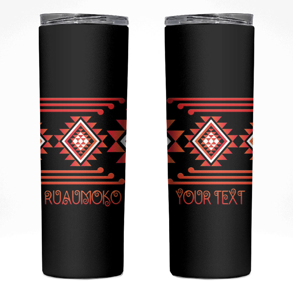 Aotearoa Atua Ruaumoko Personalised Skinny Tumbler Maori Powerful God Taniko Motifs LT14 Orange - Polynesian Pride