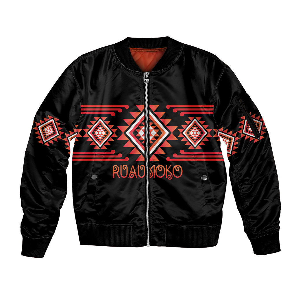 Aotearoa Atua Ruaumoko Personalised Sleeve Zip Bomber Jacket Maori Powerful God Taniko Motifs LT14 Unisex Orange - Polynesian Pride