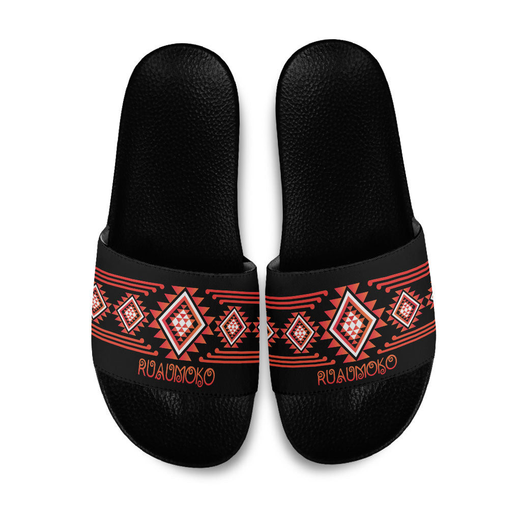 Aotearoa Atua Ruaumoko Slide Sandals Maori Powerful God Taniko Motifs LT14 Orange - Polynesian Pride