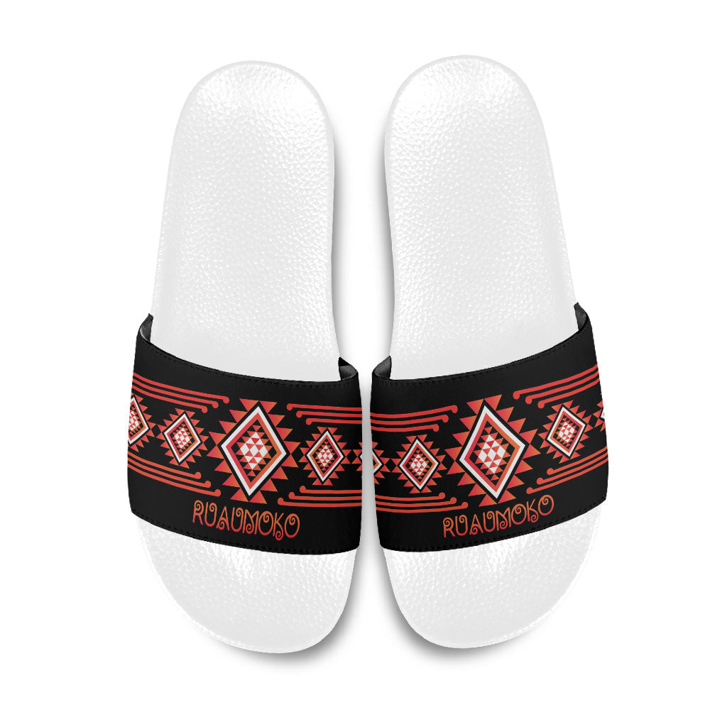 Aotearoa Atua Ruaumoko Slide Sandals Maori Powerful God Taniko Motifs LT14 Orange - Polynesian Pride