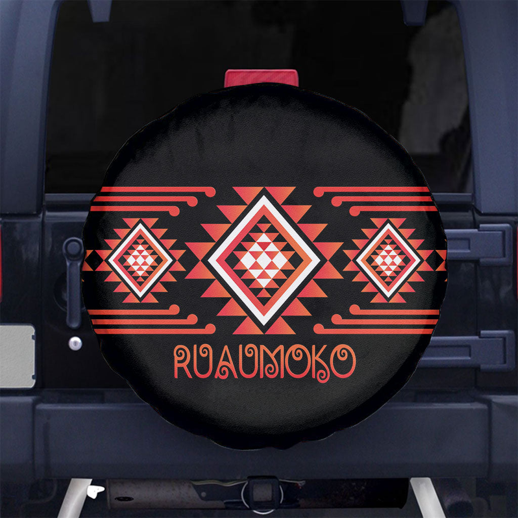 Aotearoa Atua Ruaumoko Spare Tire Cover Maori Powerful God Taniko Motifs LT14 No hole Orange - Polynesian Pride