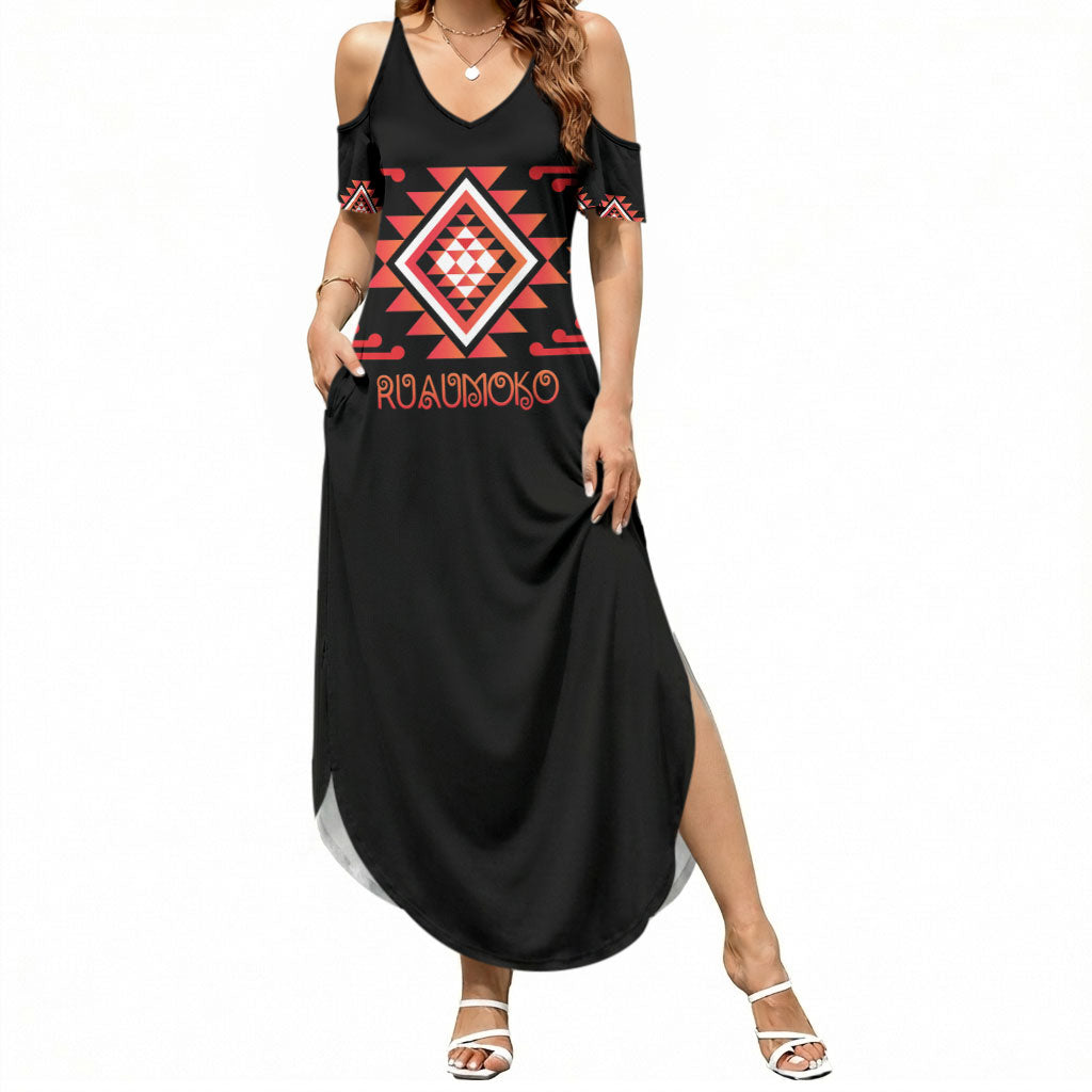 Aotearoa Atua Ruaumoko Personalised Summer Maxi Dress Maori Powerful God Taniko Motifs LT14 Women Orange - Polynesian Pride