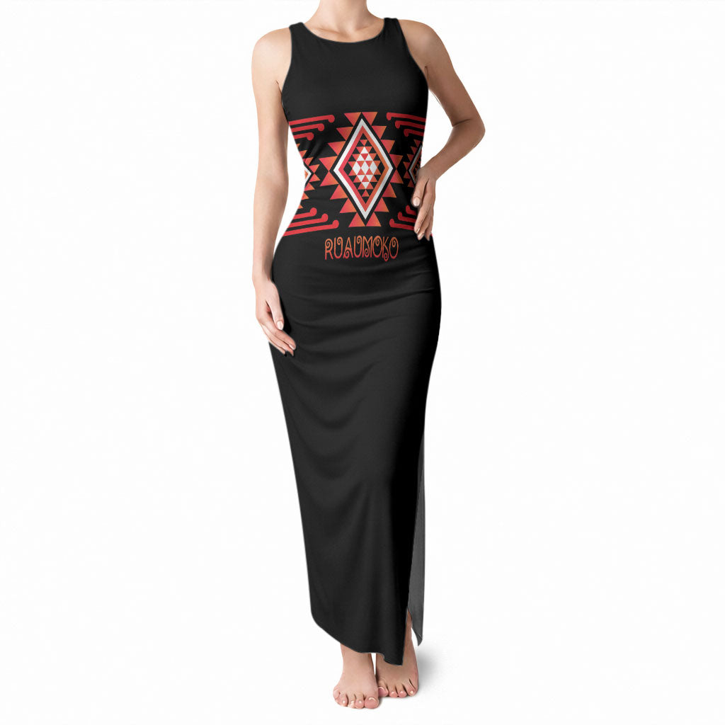 Aotearoa Atua Ruaumoko Personalised Tank Maxi Dress Maori Powerful God Taniko Motifs LT14 Women Orange - Polynesian Pride
