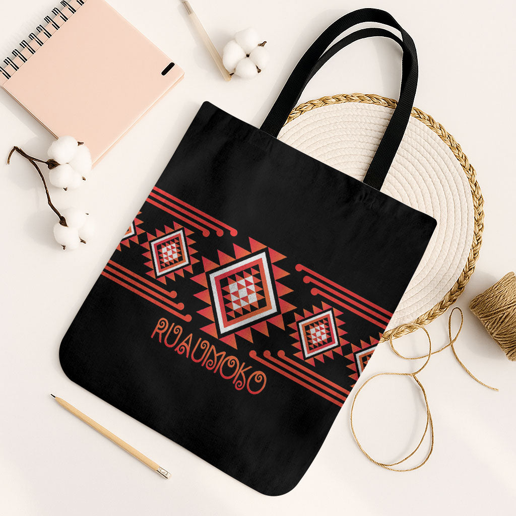 Aotearoa Atua Ruaumoko Tote Bag Maori Powerful God Taniko Motifs LT14 Black Strap One Size Orange - Polynesian Pride
