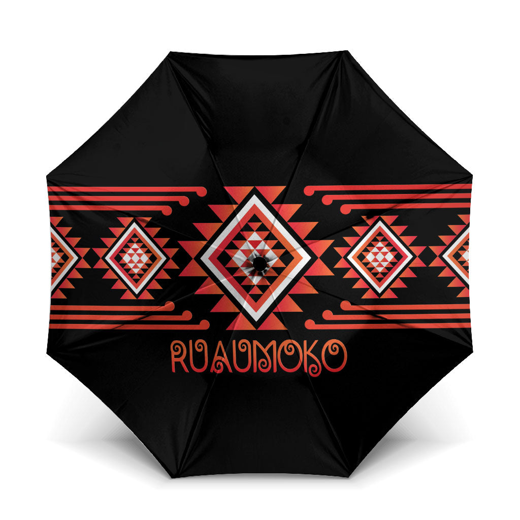 Aotearoa Atua Ruaumoko Umbrella Maori Powerful God Taniko Motifs LT14 One Size Folded 11.42 inch Opened Diameter 37.4 inch Orange - Polynesian Pride