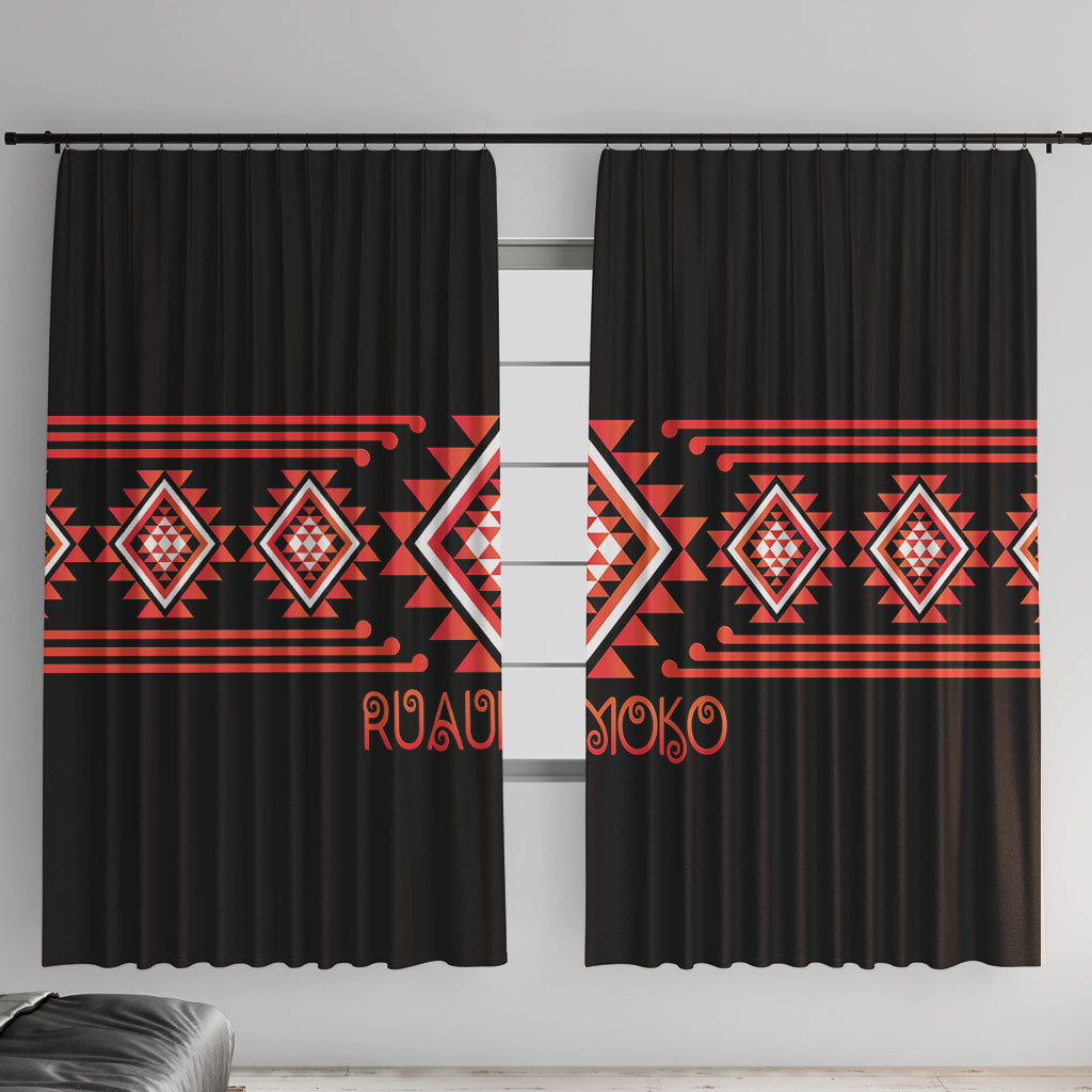Aotearoa Atua Ruaumoko Window Curtain Maori Powerful God Taniko Motifs LT14 With Hooks Orange - Polynesian Pride