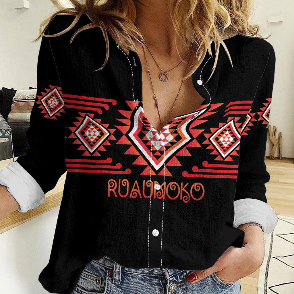 Aotearoa Atua Ruaumoko Personalised Women Casual Shirt Maori Powerful God Taniko Motifs LT14 Female Orange - Polynesian Pride