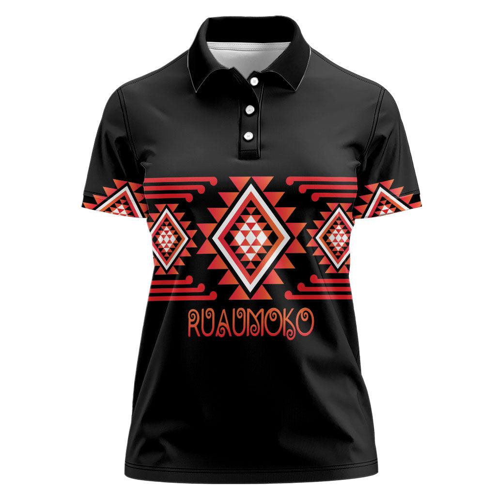 Aotearoa Atua Ruaumoko Personalised Women Polo Shirt Maori Powerful God Taniko Motifs LT14 Female Orange - Polynesian Pride