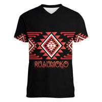 Aotearoa Atua Ruaumoko Personalised Women V-Neck T-Shirt Maori Powerful God Taniko Motifs LT14 Female Orange - Polynesian Pride