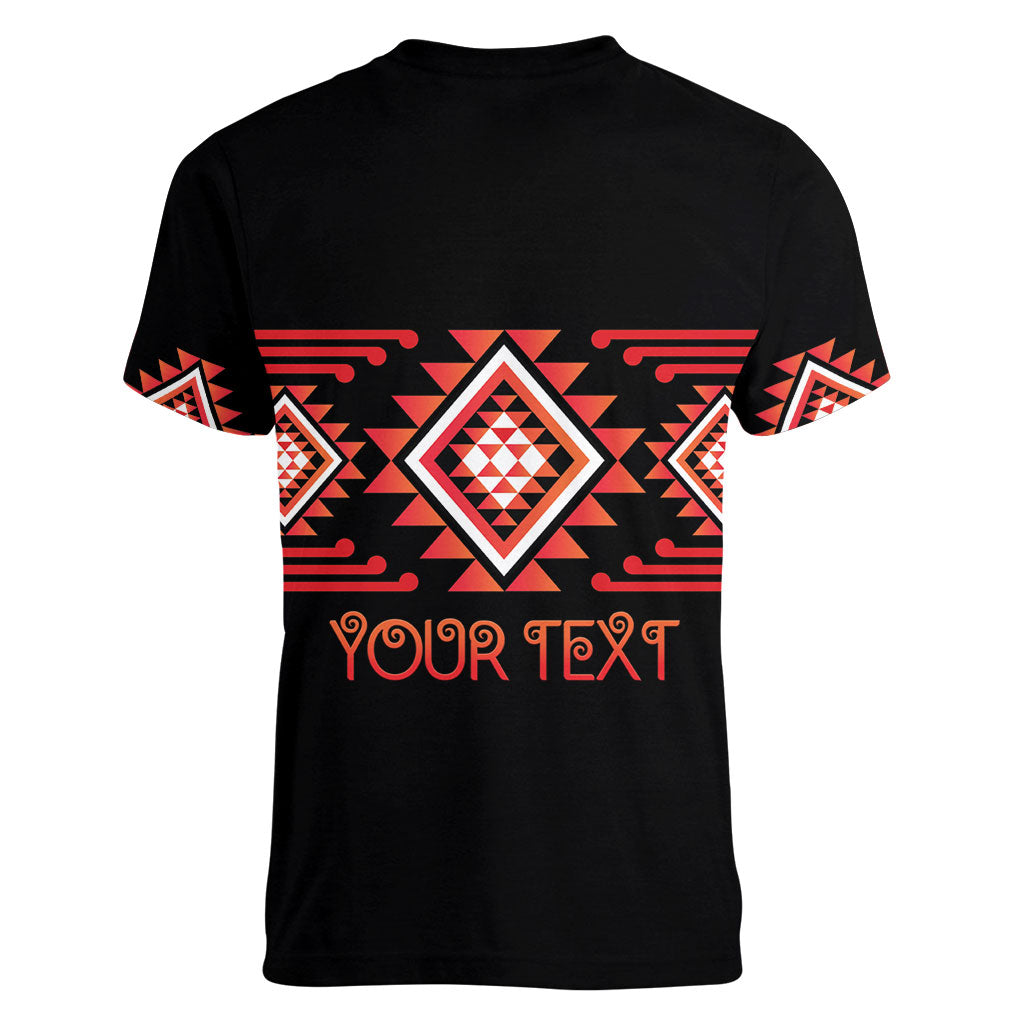 Aotearoa Atua Ruaumoko Personalised Women V-Neck T-Shirt Maori Powerful God Taniko Motifs LT14 - Polynesian Pride