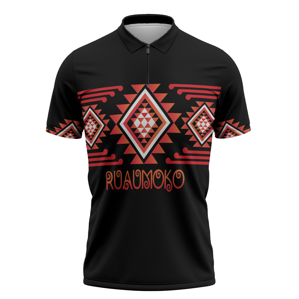 Aotearoa Atua Ruaumoko Personalised Zipper Polo Shirt Maori Powerful God Taniko Motifs LT14 Orange - Polynesian Pride