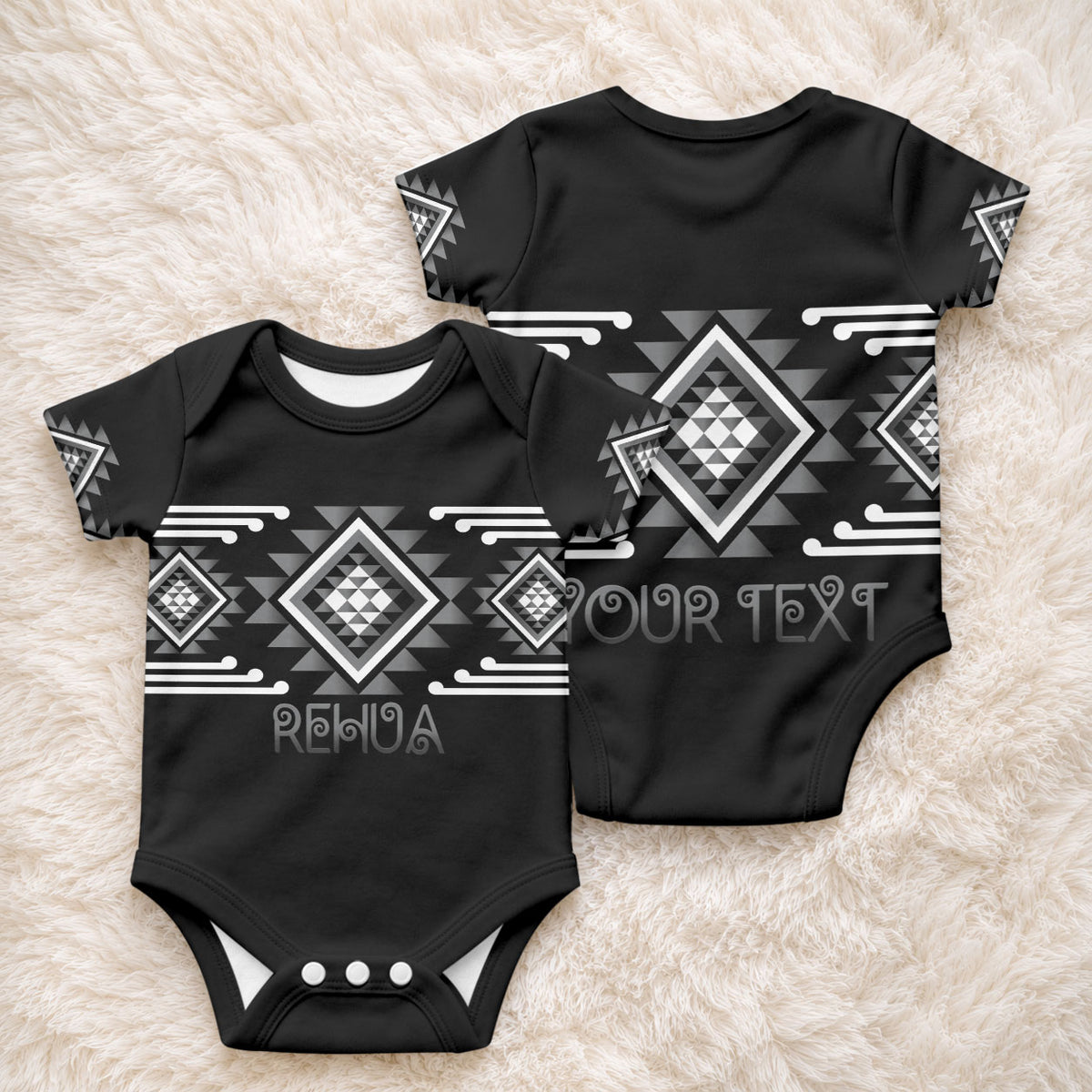 Aotearoa Atua Rehua Personalised Baby Onesie Maori God Of Healing Taniko Motifs