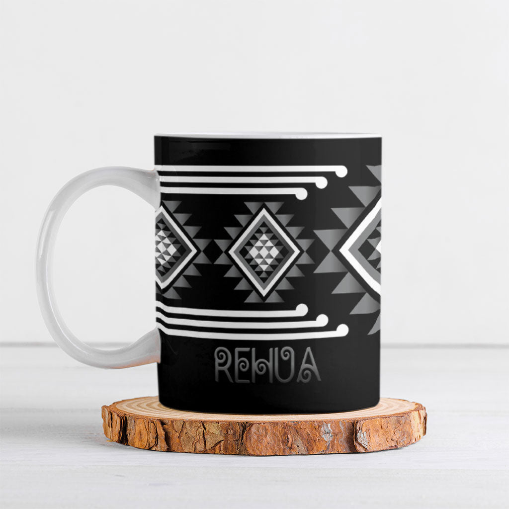 Aotearoa Atua Rehua Personalised Ceramic Mug Maori God Of Healing Taniko Motifs LT14 Grey - Polynesian Pride