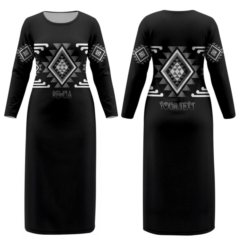 Aotearoa Atua Rehua Personalised Couples Matching Long Sleeve Bodycon Dress and Long Sleeve Button Shirt Maori God Of Healing Taniko Motifs LT14 - Polynesian Pride