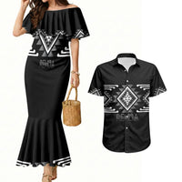 Aotearoa Atua Rehua Personalised Couples Matching Mermaid Dress and Hawaiian Shirt Maori God Of Healing Taniko Motifs LT14 Grey - Polynesian Pride