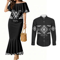 Aotearoa Atua Rehua Personalised Couples Matching Mermaid Dress and Long Sleeve Button Shirt Maori God Of Healing Taniko Motifs LT14 Grey - Polynesian Pride
