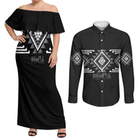 Aotearoa Atua Rehua Personalised Couples Matching Off Shoulder Maxi Dress and Long Sleeve Button Shirt Maori God Of Healing Taniko Motifs LT14 Grey - Polynesian Pride