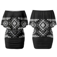 Aotearoa Atua Rehua Personalised Couples Matching Off Shoulder Short Dress and Long Sleeve Button Shirt Maori God Of Healing Taniko Motifs LT14 - Polynesian Pride