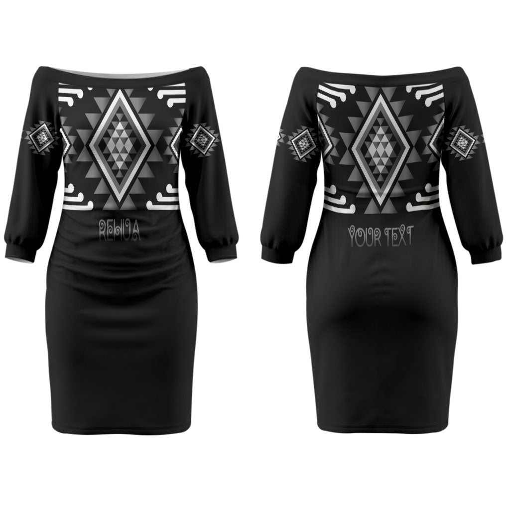 Aotearoa Atua Rehua Personalised Couples Matching Off The Shoulder Long Sleeve Dress and Long Sleeve Button Shirt Maori God Of Healing Taniko Motifs LT14 - Polynesian Pride
