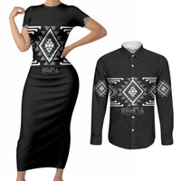 Aotearoa Atua Rehua Personalised Couples Matching Short Sleeve Bodycon Dress and Long Sleeve Button Shirt Maori God Of Healing Taniko Motifs LT14 Grey - Polynesian Pride