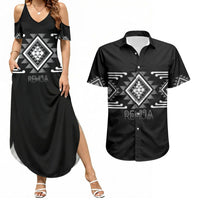 Aotearoa Atua Rehua Personalised Couples Matching Summer Maxi Dress and Hawaiian Shirt Maori God Of Healing Taniko Motifs LT14 Grey - Polynesian Pride