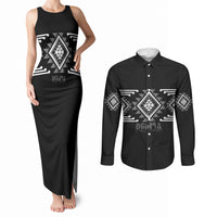 Aotearoa Atua Rehua Personalised Couples Matching Tank Maxi Dress and Long Sleeve Button Shirt Maori God Of Healing Taniko Motifs LT14 Grey - Polynesian Pride
