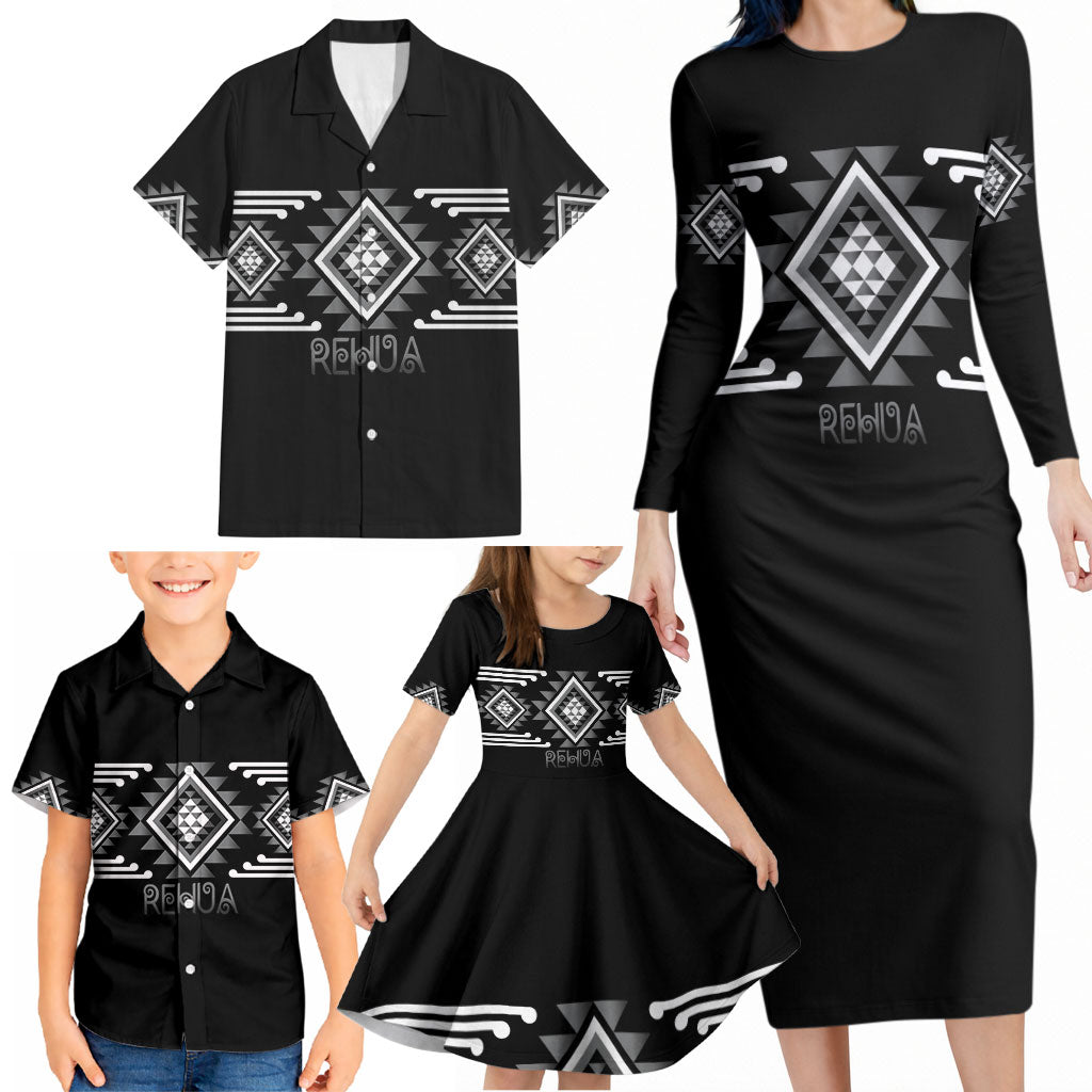 Aotearoa Atua Rehua Personalised Family Matching Long Sleeve Bodycon Dress and Hawaiian Shirt Maori God Of Healing Taniko Motifs LT14 - Polynesian Pride