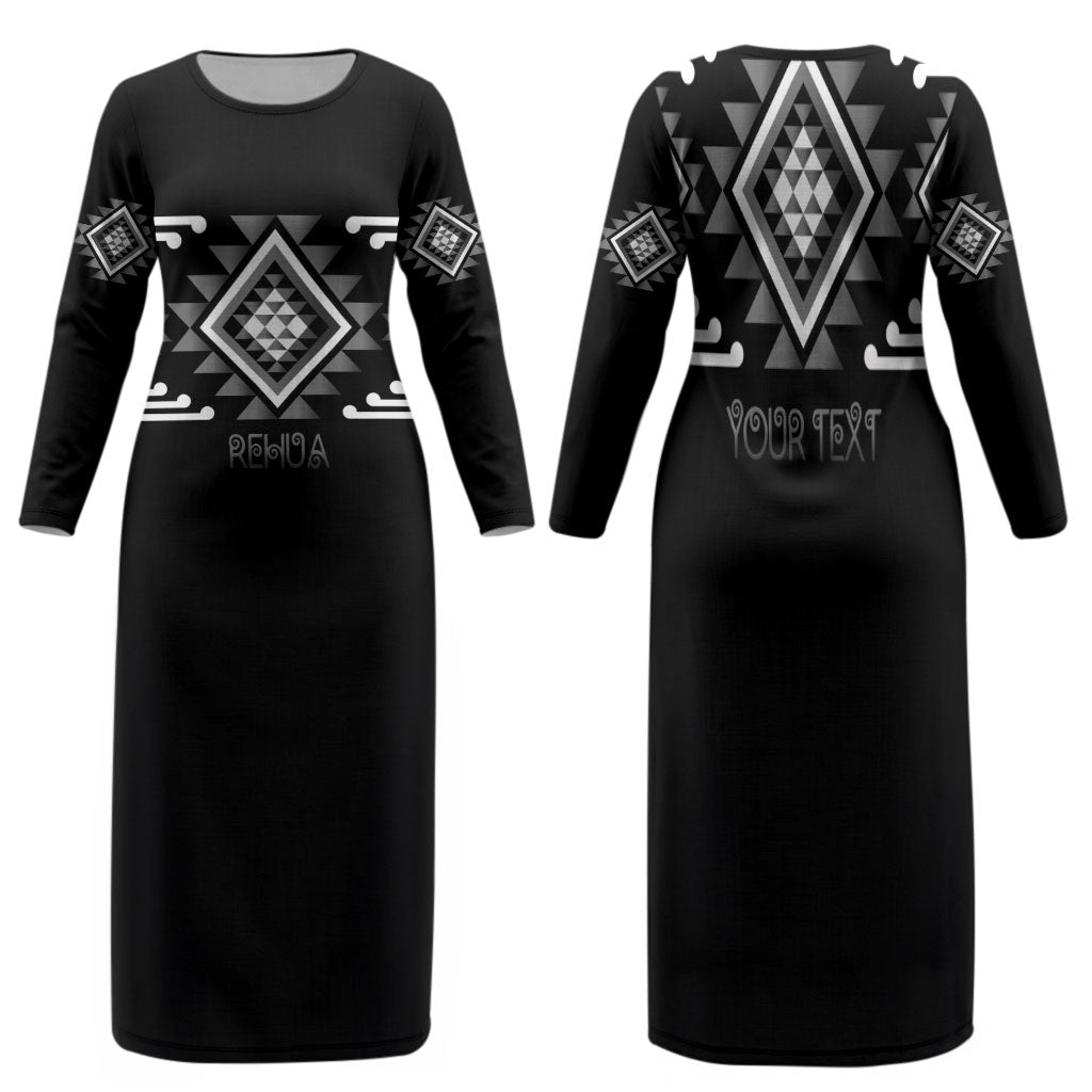 Aotearoa Atua Rehua Personalised Family Matching Long Sleeve Bodycon Dress and Hawaiian Shirt Maori God Of Healing Taniko Motifs LT14 Mom's Dress Grey - Polynesian Pride