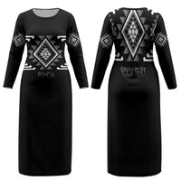 Aotearoa Atua Rehua Personalised Family Matching Long Sleeve Bodycon Dress and Hawaiian Shirt Maori God Of Healing Taniko Motifs LT14 Mom's Dress Grey - Polynesian Pride