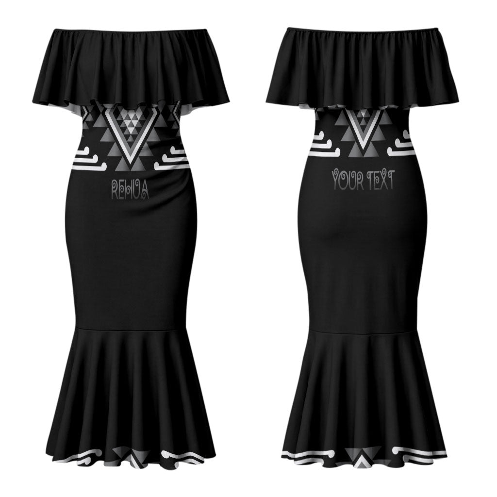 Aotearoa Atua Rehua Personalised Family Matching Mermaid Dress and Hawaiian Shirt Maori God Of Healing Taniko Motifs LT14 Mom's Dress Grey - Polynesian Pride