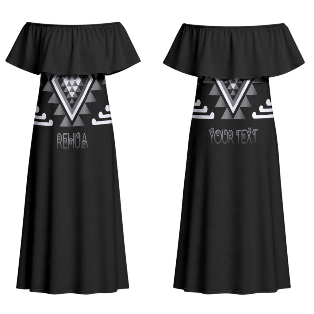 Aotearoa Atua Rehua Personalised Family Matching Off Shoulder Maxi Dress and Hawaiian Shirt Maori God Of Healing Taniko Motifs LT14 Mom's Dress Grey - Polynesian Pride