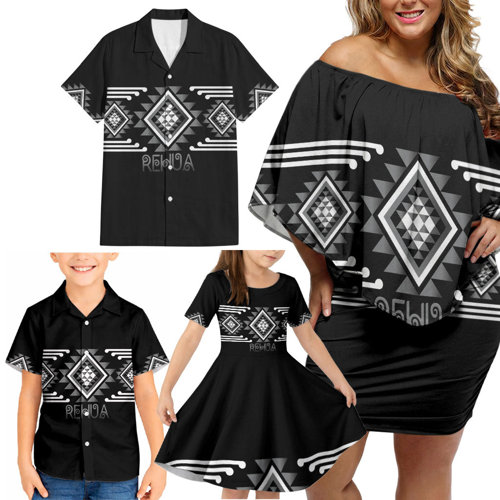 Aotearoa Atua Rehua Personalised Family Matching Off Shoulder Short Dress and Hawaiian Shirt Maori God Of Healing Taniko Motifs LT14 - Polynesian Pride
