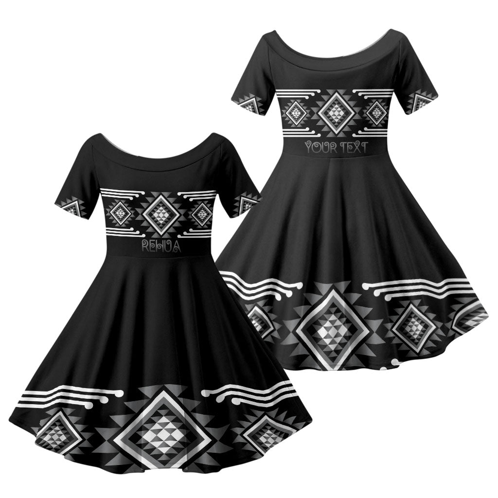 Aotearoa Atua Rehua Personalised Family Matching Puletasi and Hawaiian Shirt Maori God Of Healing Taniko Motifs LT14 Daughter's Dress Grey - Polynesian Pride