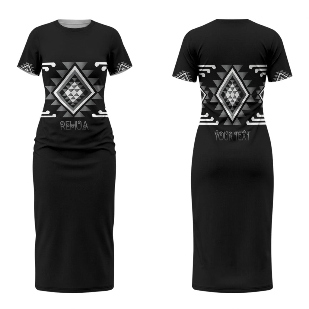 Aotearoa Atua Rehua Personalised Family Matching Short Sleeve Bodycon Dress and Hawaiian Shirt Maori God Of Healing Taniko Motifs LT14 Mom's Dress Grey - Polynesian Pride