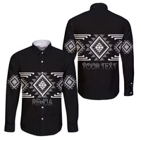 Aotearoa Atua Rehua Personalised Family Matching Summer Maxi Dress and Hawaiian Shirt Maori God Of Healing Taniko Motifs LT14 Dad's Shirt - Long Sleeve Grey - Polynesian Pride