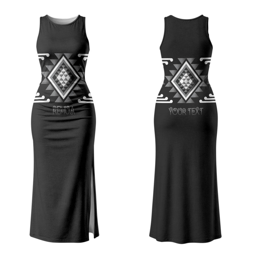 Aotearoa Atua Rehua Personalised Family Matching Tank Maxi Dress and Hawaiian Shirt Maori God Of Healing Taniko Motifs LT14 Mom's Dress Grey - Polynesian Pride