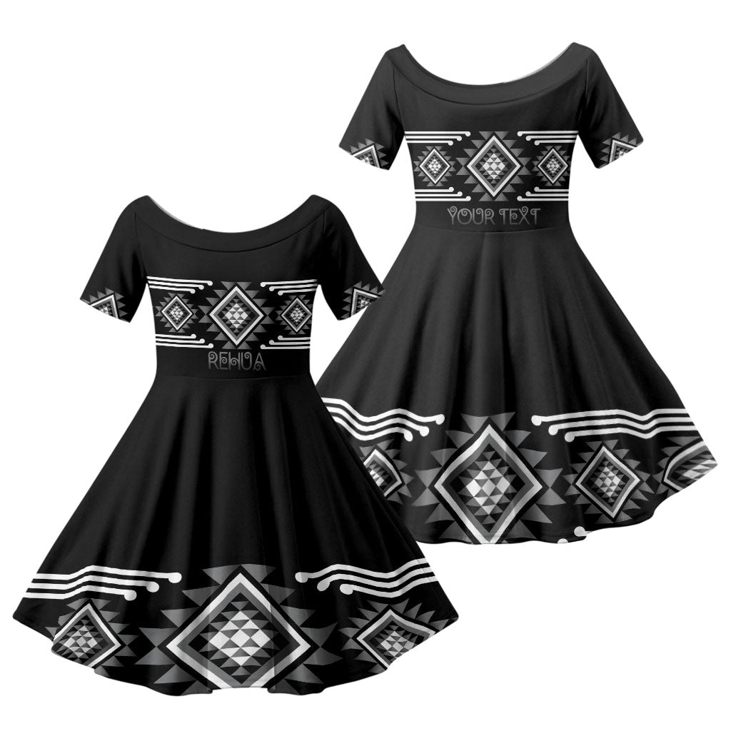 Aotearoa Atua Rehua Personalised Family Matching Tank Maxi Dress and Hawaiian Shirt Maori God Of Healing Taniko Motifs LT14 Daughter's Dress Grey - Polynesian Pride