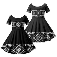 Aotearoa Atua Rehua Personalised Family Matching Tank Maxi Dress and Hawaiian Shirt Maori God Of Healing Taniko Motifs LT14 Daughter's Dress Grey - Polynesian Pride
