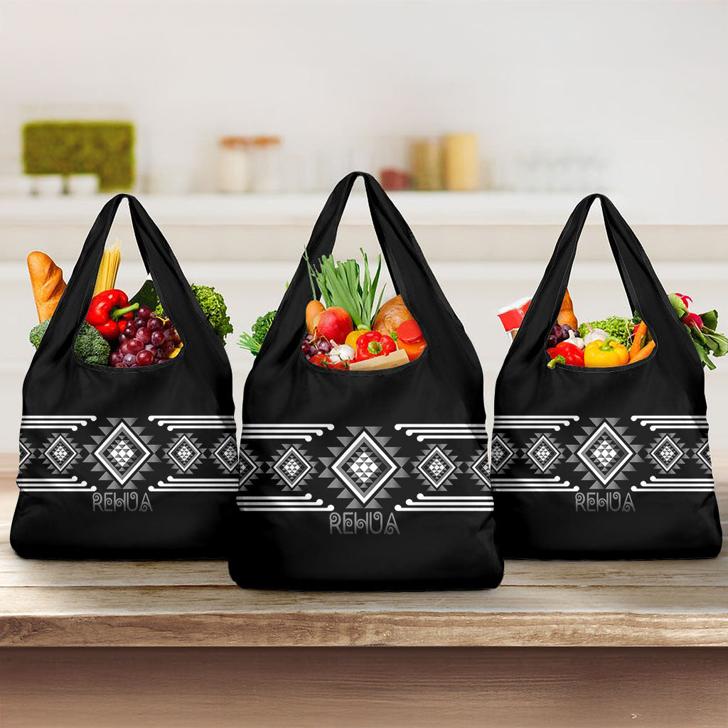 Aotearoa Atua Rehua Grocery Bag Maori God Of Healing Taniko Motifs LT14 3-pack One Size Grey - Polynesian Pride