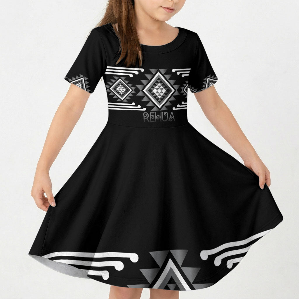 Aotearoa Atua Rehua Personalised Kid Short Sleeve Dress Maori God Of Healing Taniko Motifs LT14 KID Grey - Polynesian Pride