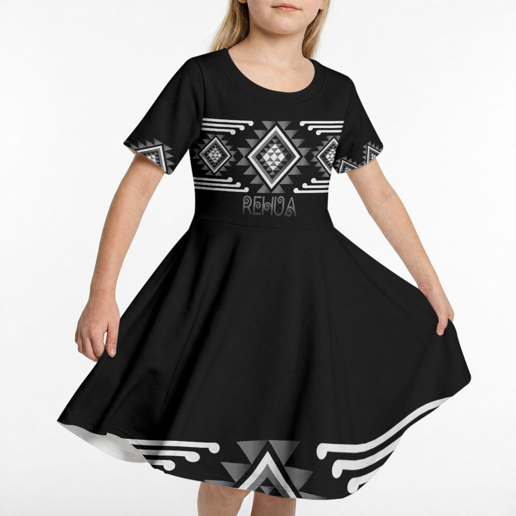 Aotearoa Atua Rehua Personalised Kid Short Sleeve Dress Maori God Of Healing Taniko Motifs LT14 - Polynesian Pride