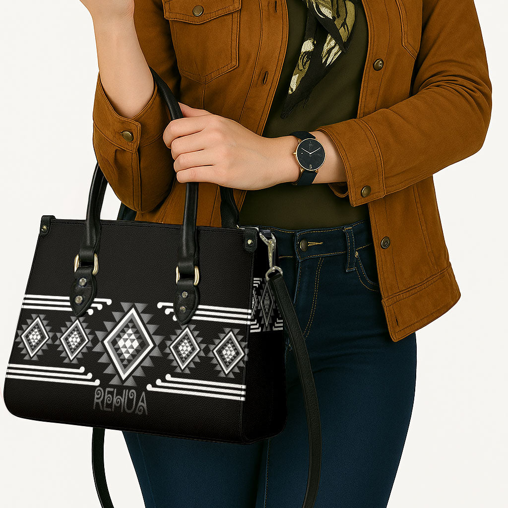 Aotearoa Atua Rehua Leather Bag Maori God Of Healing Taniko Motifs LT14 - Polynesian Pride