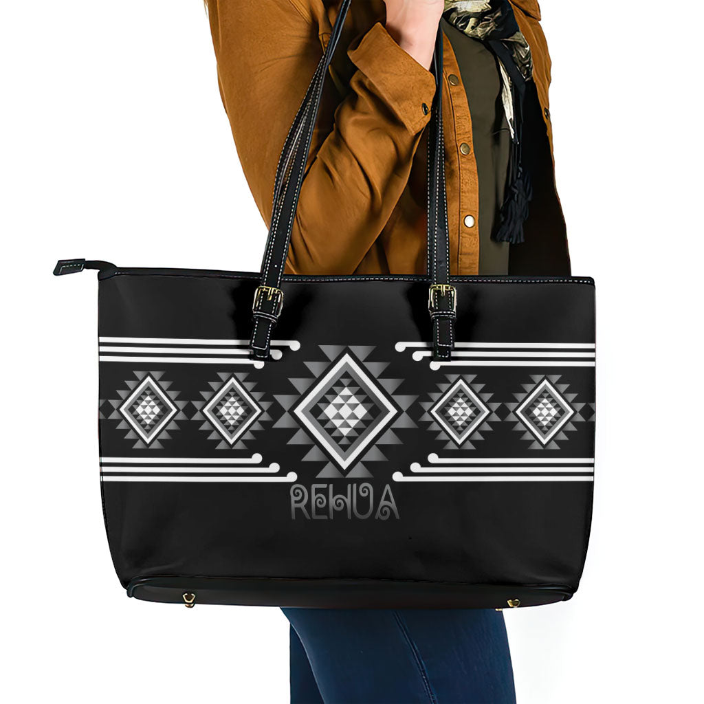Aotearoa Atua Rehua Leather Tote Bag Maori God Of Healing Taniko Motifs LT14 - Polynesian Pride