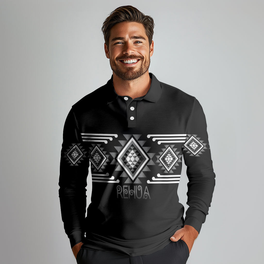 Aotearoa Atua Rehua Personalised Long Sleeve Polo Shirt Maori God Of Healing Taniko Motifs LT14 - Polynesian Pride