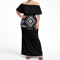 Aotearoa Atua Rehua Personalised Off Shoulder Maxi Dress Maori God Of Healing Taniko Motifs LT14 Women Grey - Polynesian Pride