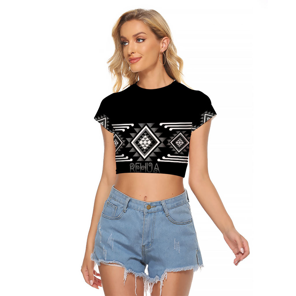 Aotearoa Atua Rehua Personalised Raglan Cropped T Shirt Maori God Of Healing Taniko Motifs LT14 Female Grey - Polynesian Pride