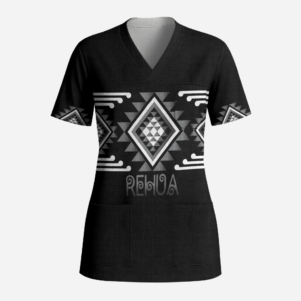 Aotearoa Atua Rehua Personalised Scrub Top Maori God Of Healing Taniko Motifs LT14 Adult Grey - Polynesian Pride