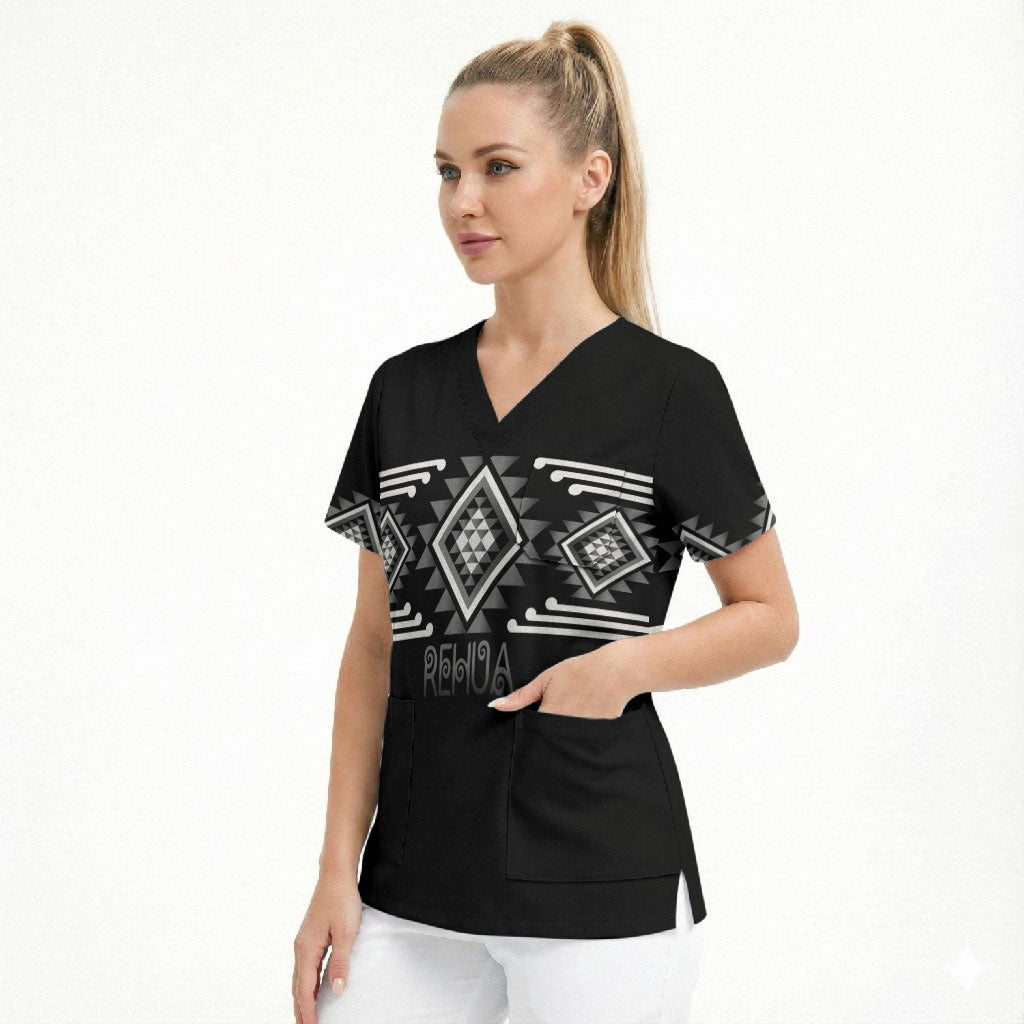 Aotearoa Atua Rehua Personalised Scrub Top Maori God Of Healing Taniko Motifs LT14 - Polynesian Pride